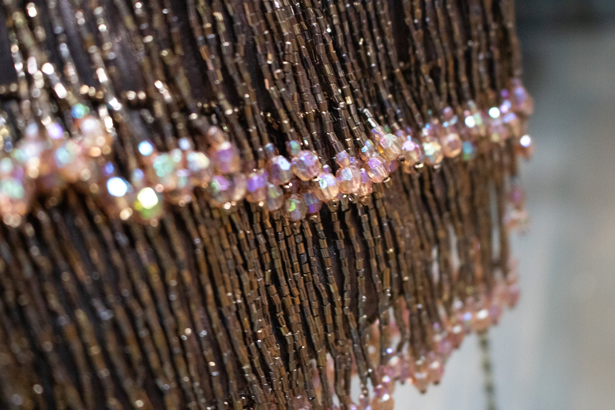 Vintage Silk Beaded Evening Clutch with Detachable Bronze Shoulder Chain Strap