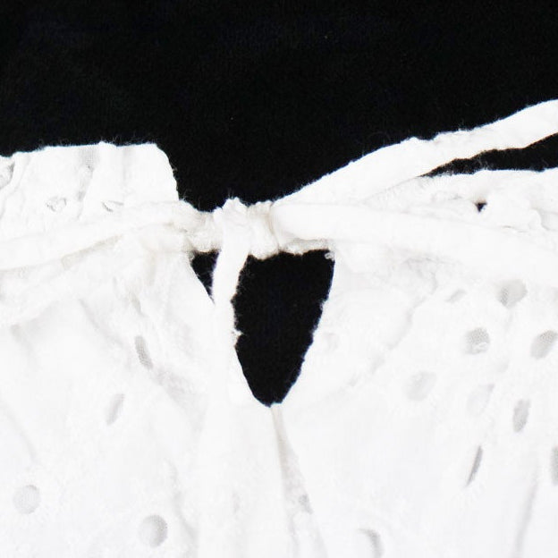 Monteau Los Angeles Set White Eyelet Shorts with Tie and Matching Eyelet Smocked Cropped Blouse Size Small