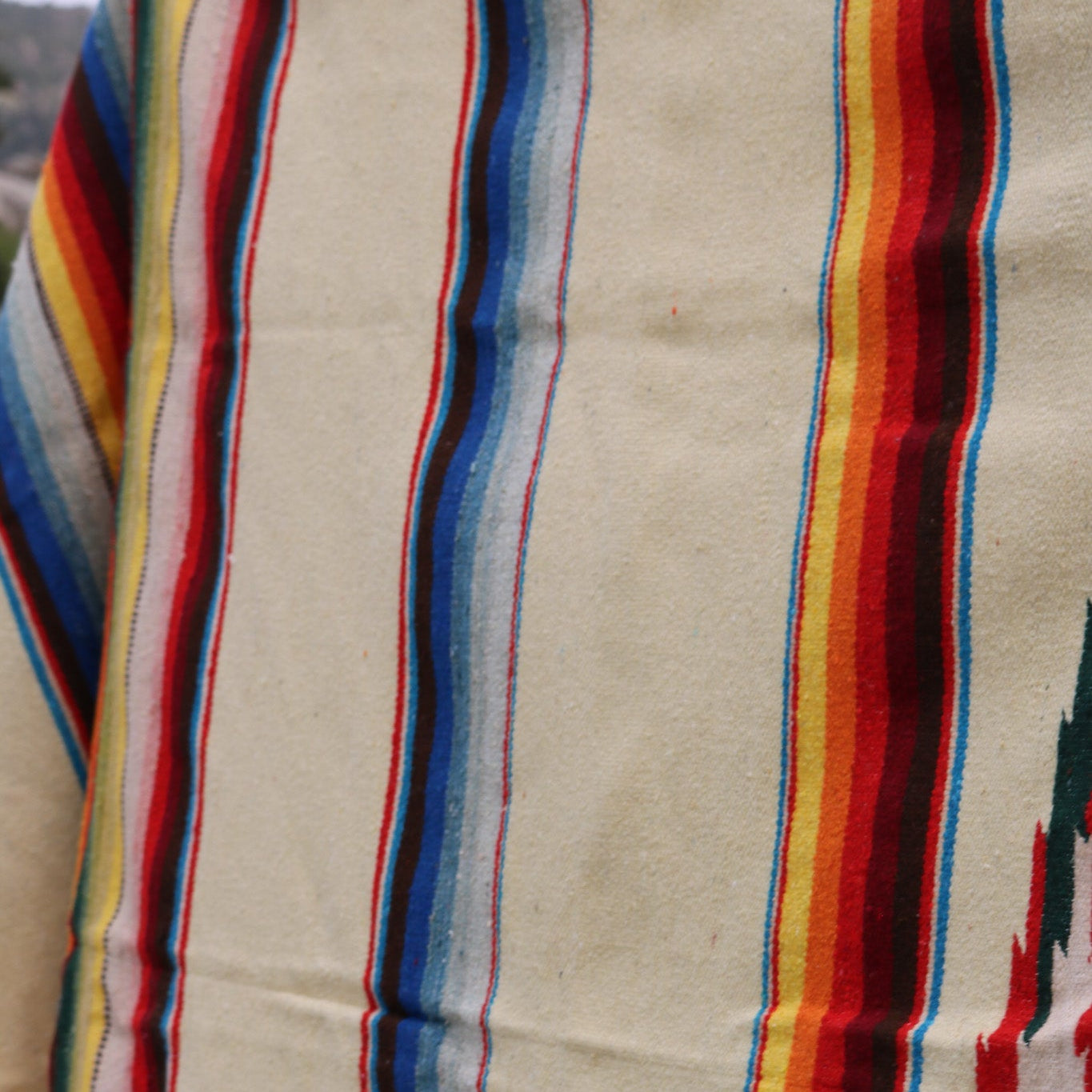 Vintage Saltillo Sarape Wool Blanket Tan Multi-Colored