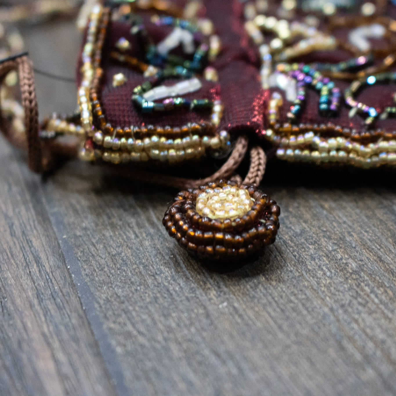 Vintage CJ Seed Bead Drawstring Pouch Purse
