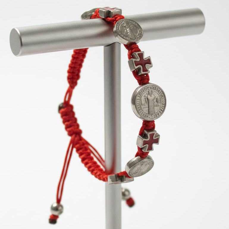 Red Braided Jute Cord with Saint Benedict Medal Bracelet
