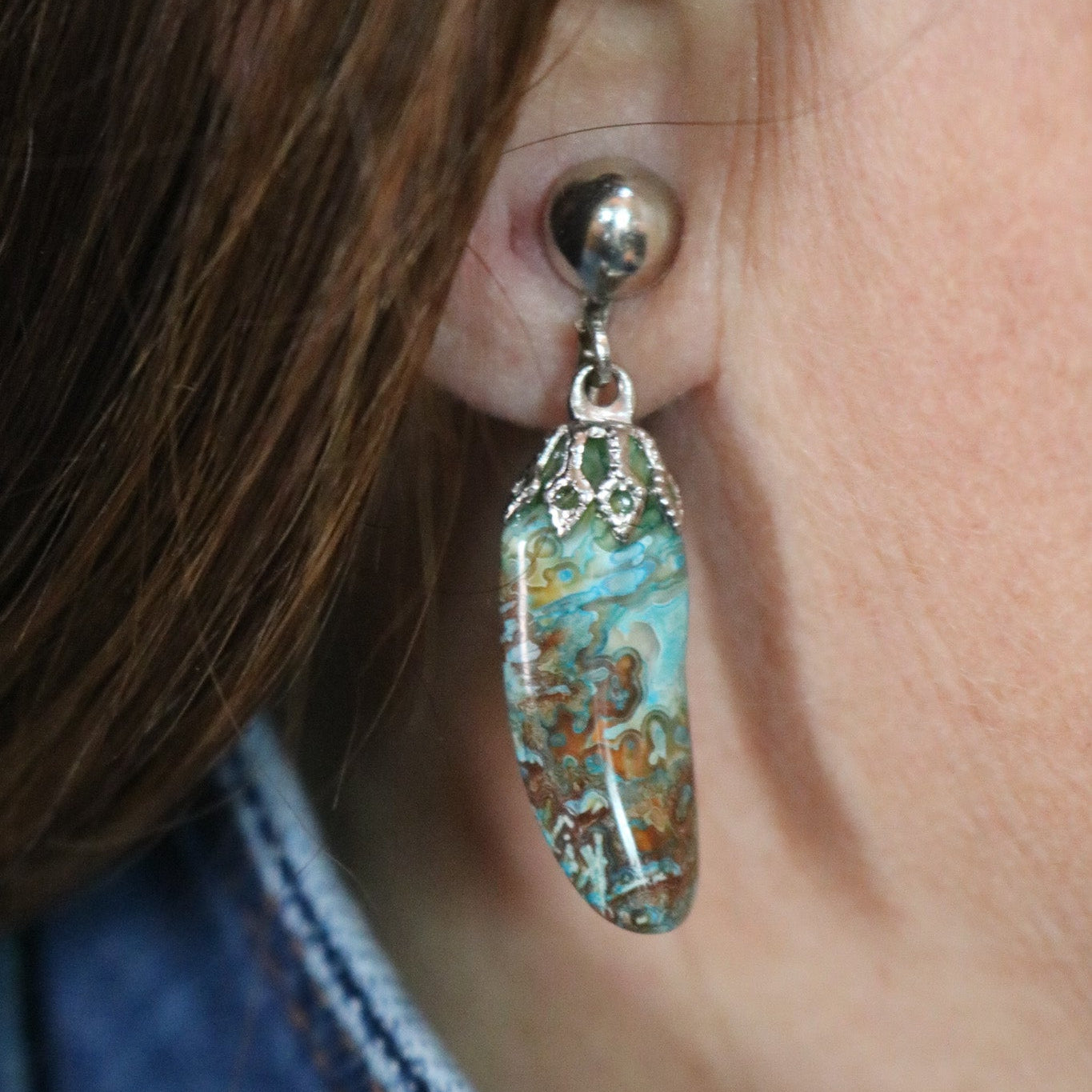 Natural Kingman Turquoise Nugget Clip on Earrings