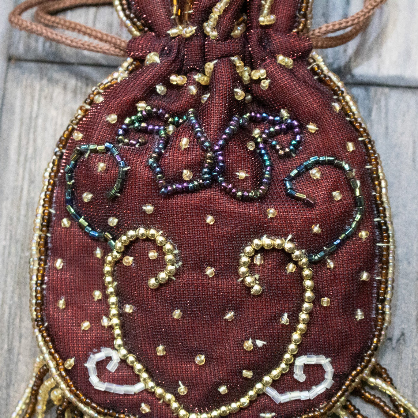 Vintage CJ Seed Bead Drawstring Pouch Purse