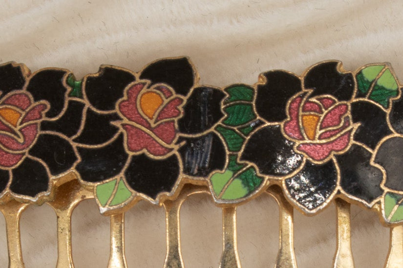 Vintage 90 Cloisonné Metal Hair Comb Clip