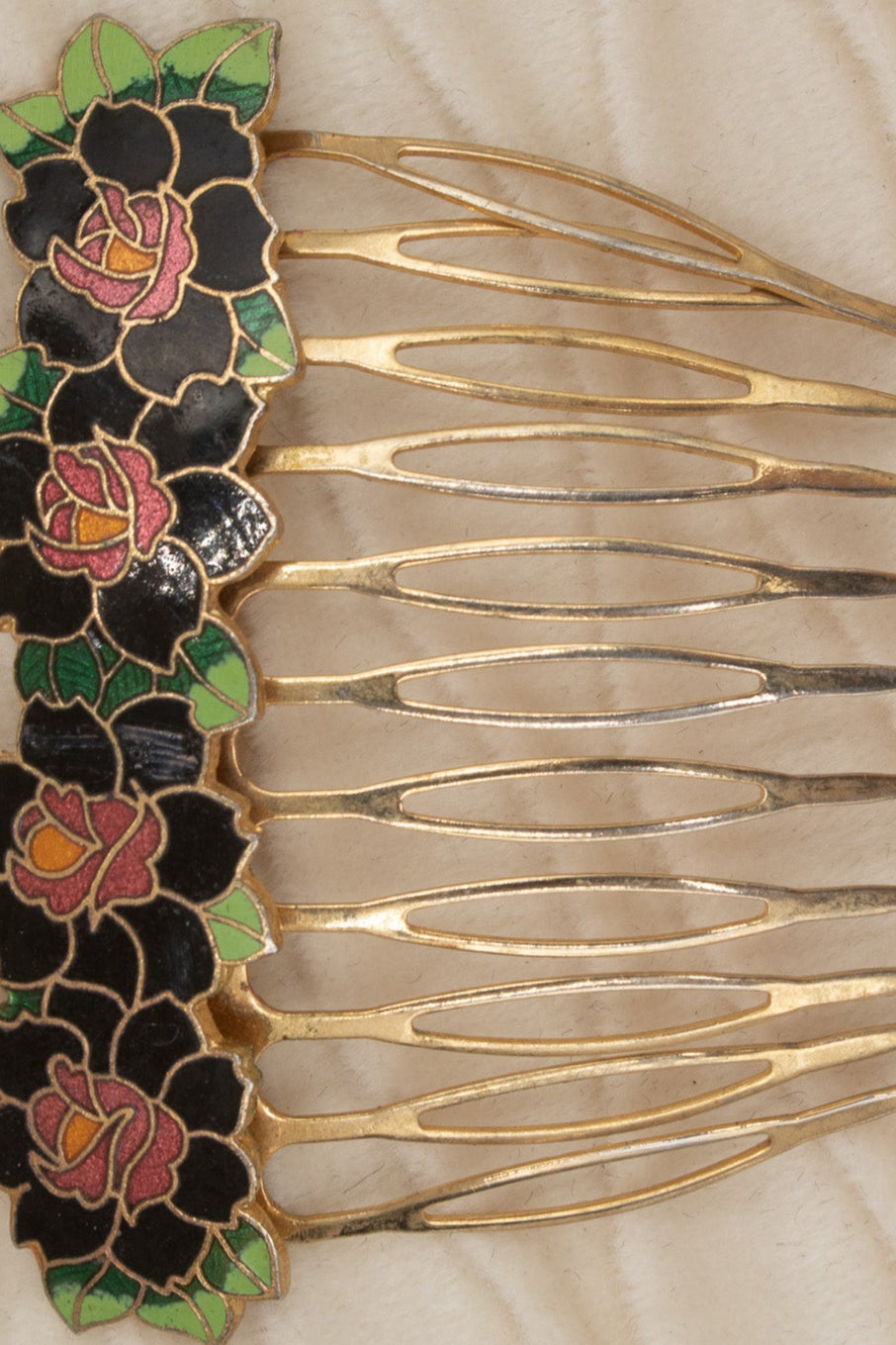 Vintage 90 Cloisonné Metal Hair Comb Clip