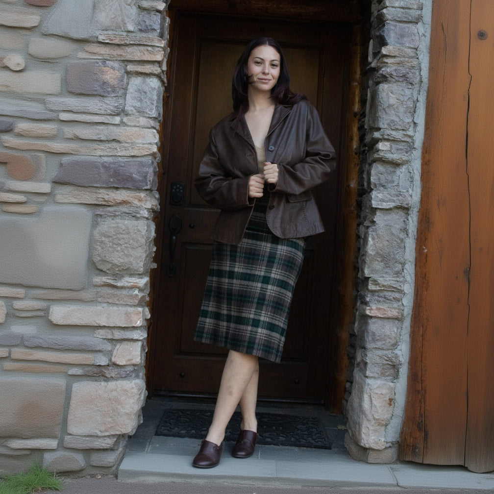 Pendleton Vintage Wool Plaid Skirt – Brown & Green, Midi Length, New with Tags, Women's 12.