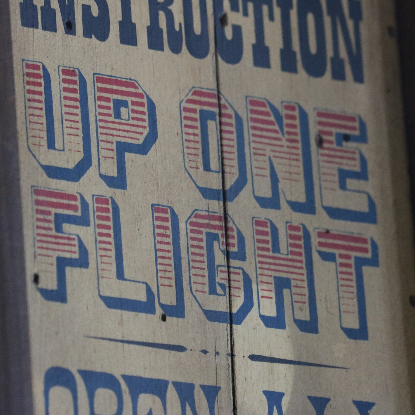 Vintage Handcrafted Wooden Sign Stars & Stripes with Expert Ski Instruction Up One Flight Open All Night