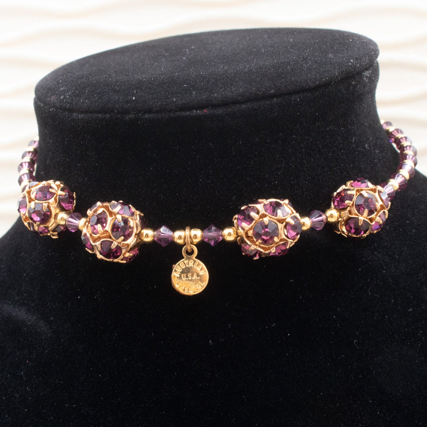 Gold & Rhinestone Beaded Chocker Memory Wire Necklace