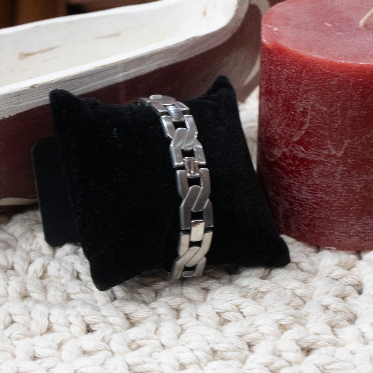 Men's Stainless Steel Silver Curved Link Bracelet-10"