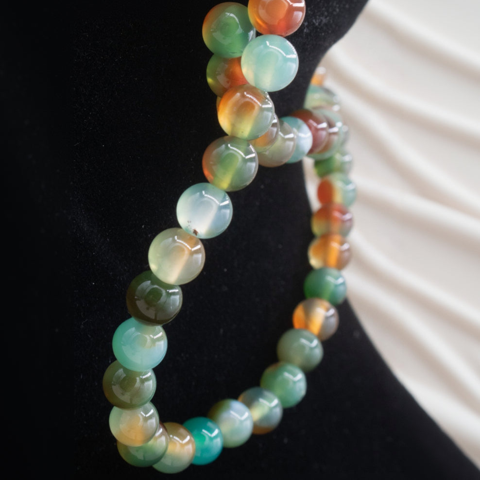 Round Green Brown Blue & Grey Multicolored Stones Necklace