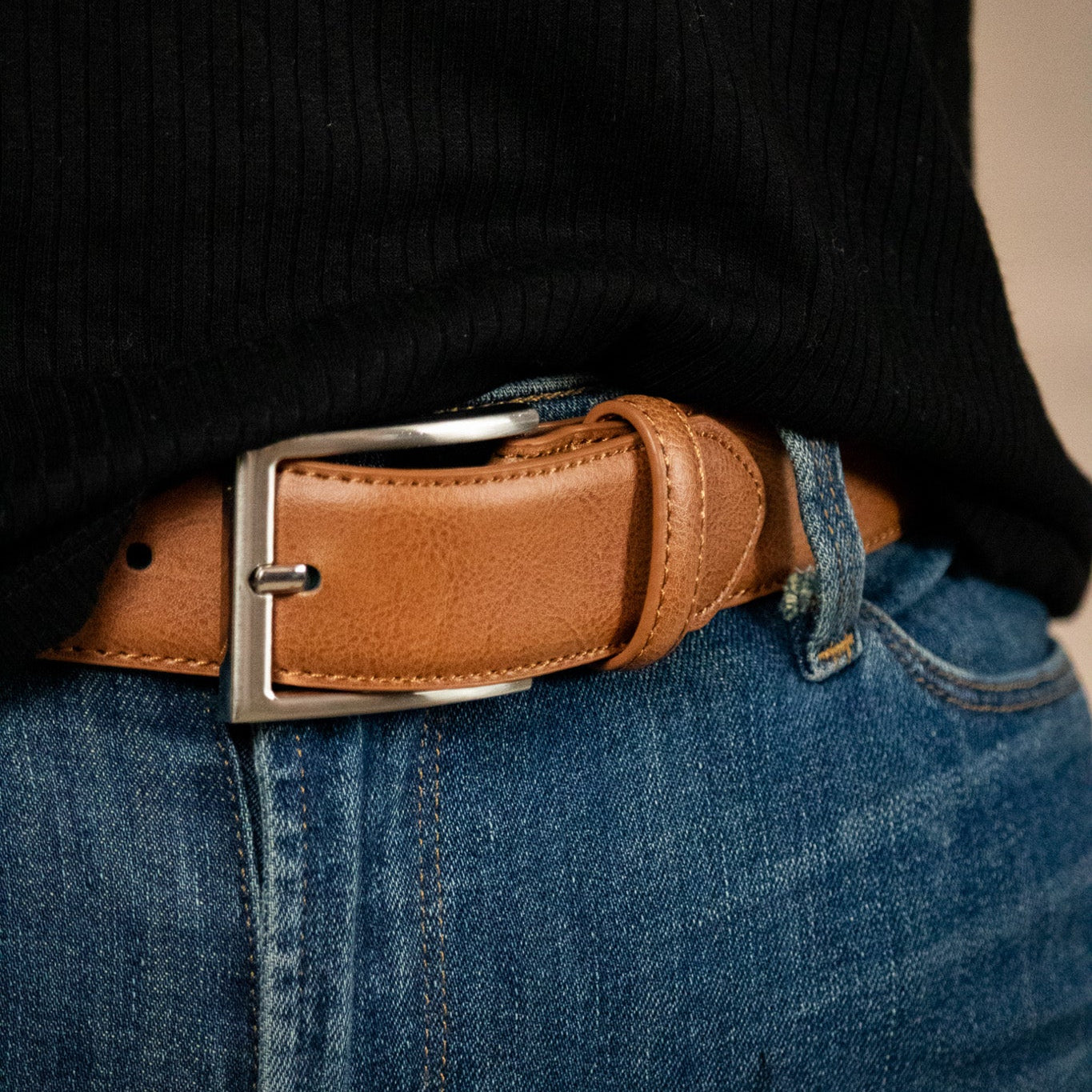 BrooksBrothers Genuine Brown Leather Belt with Silver Buckle