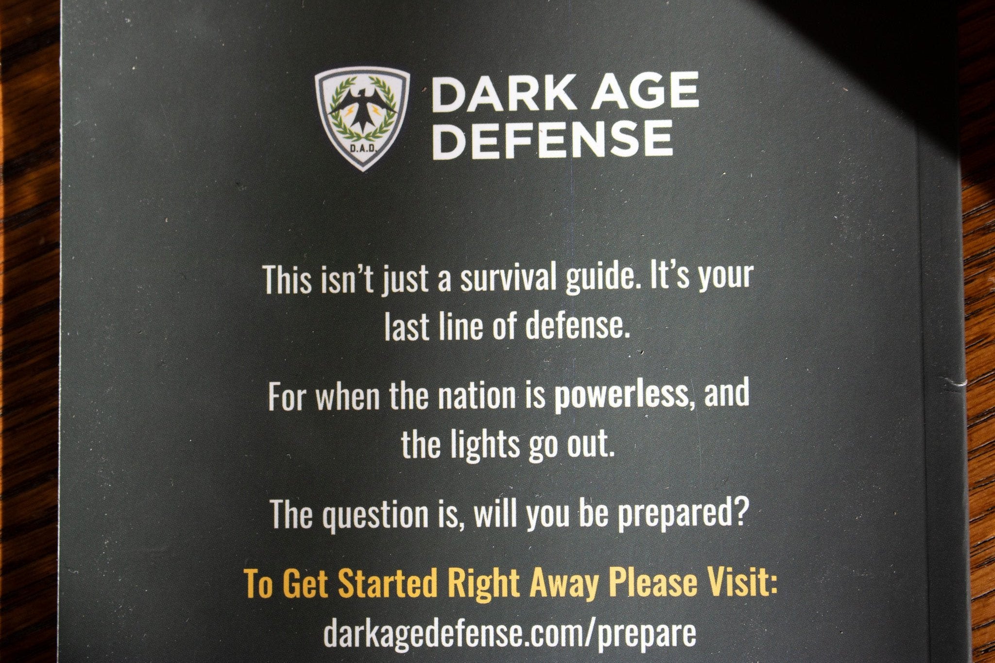 Soft Cover Edition Book "Dark Age Defense What Will You Do When The Lights Go Out?"