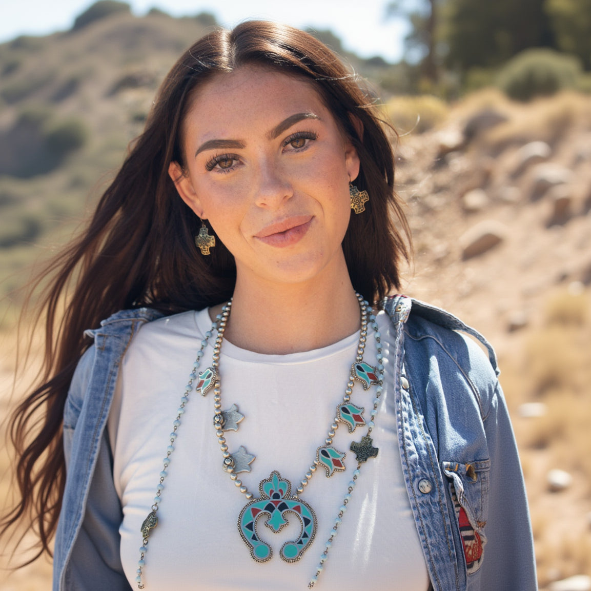 Vintage Native Inspired Squash Blossom Necklace