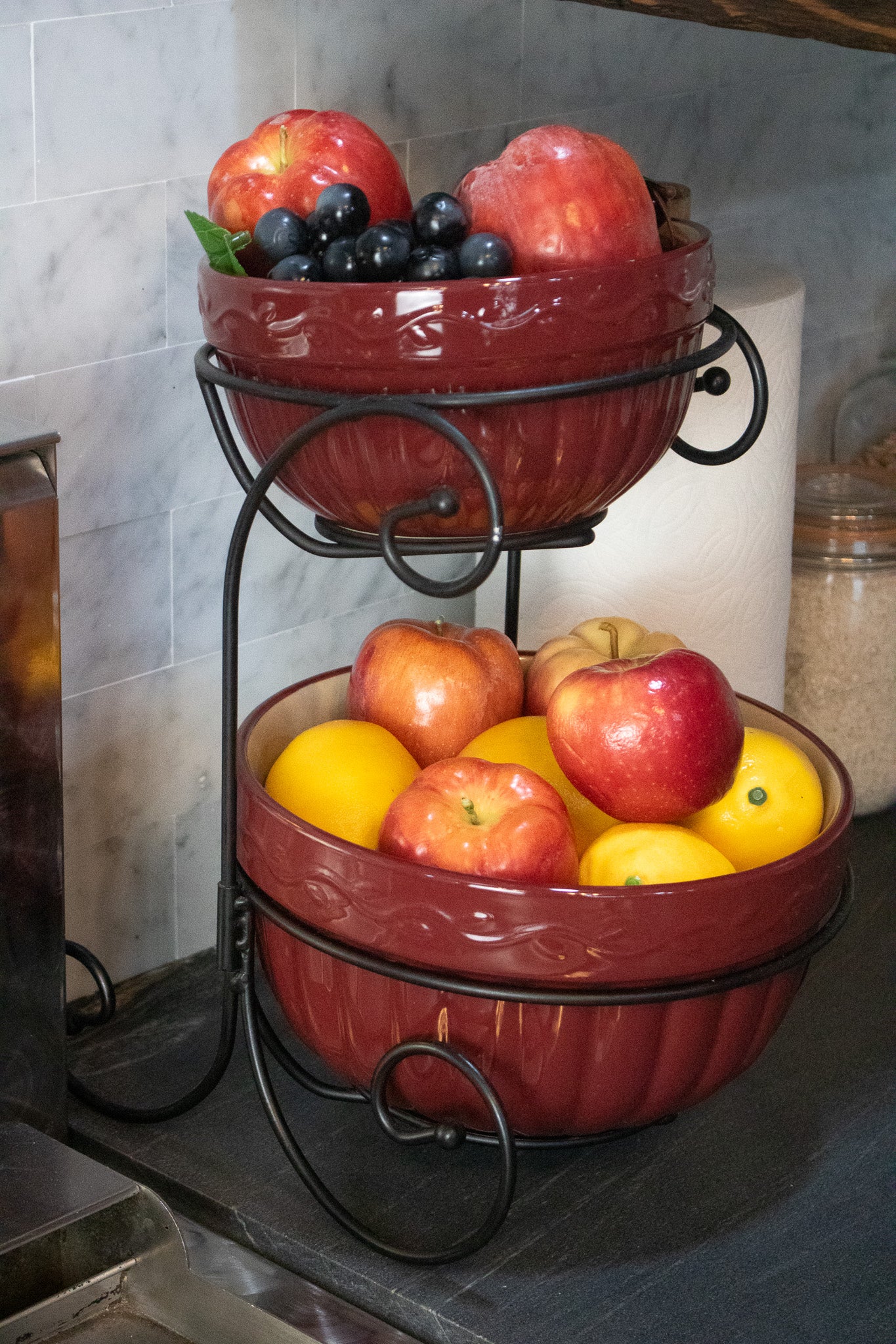 Two Tier Serving Bowl Metal Rack Stand