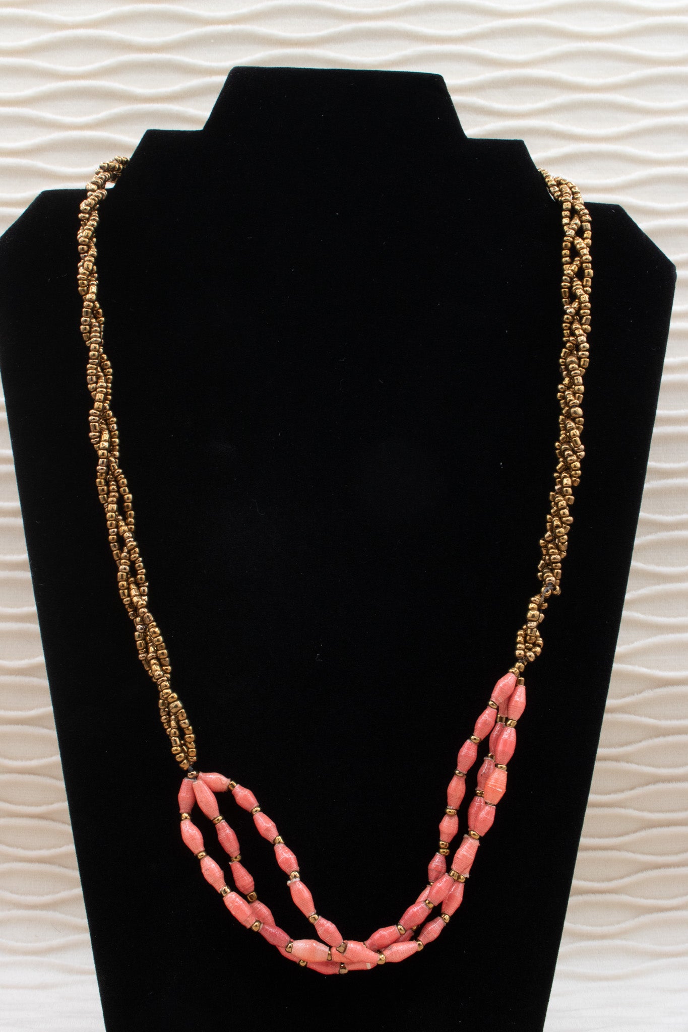 Coral and Gold Beaded Necklace