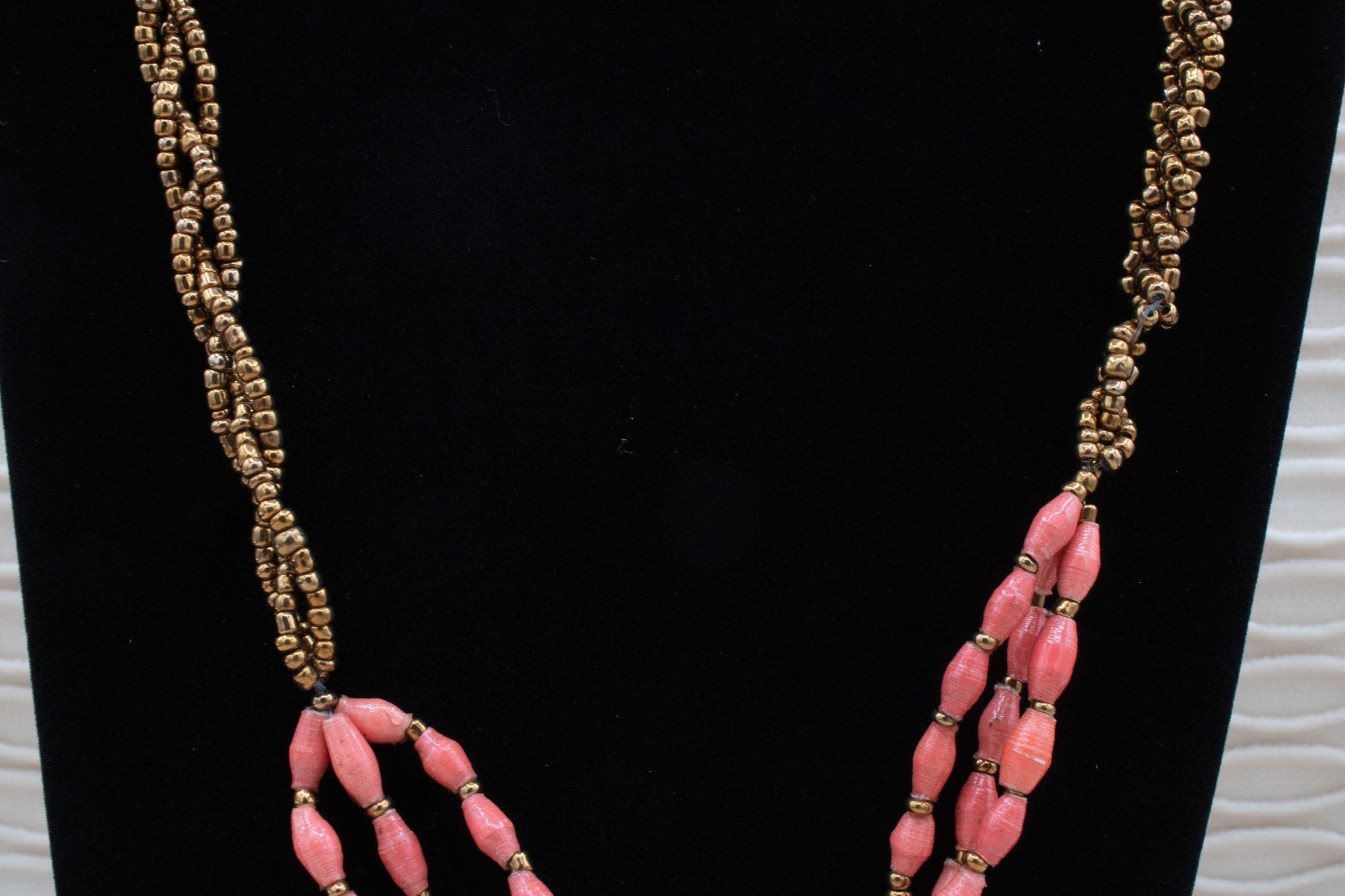 Coral and Gold Beaded Necklace