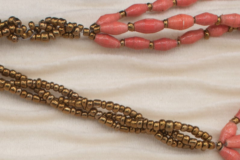 Coral and Gold Beaded Necklace