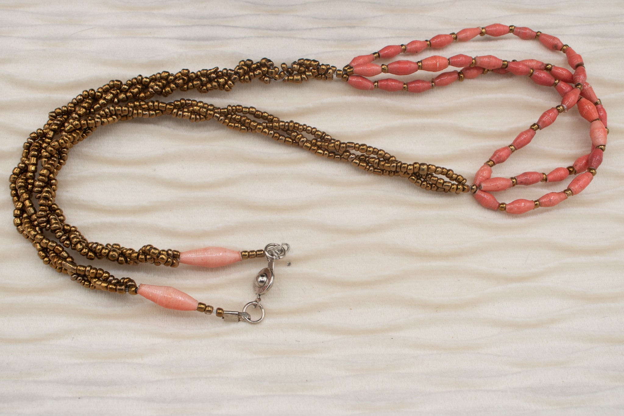 Coral and Gold Beaded Necklace