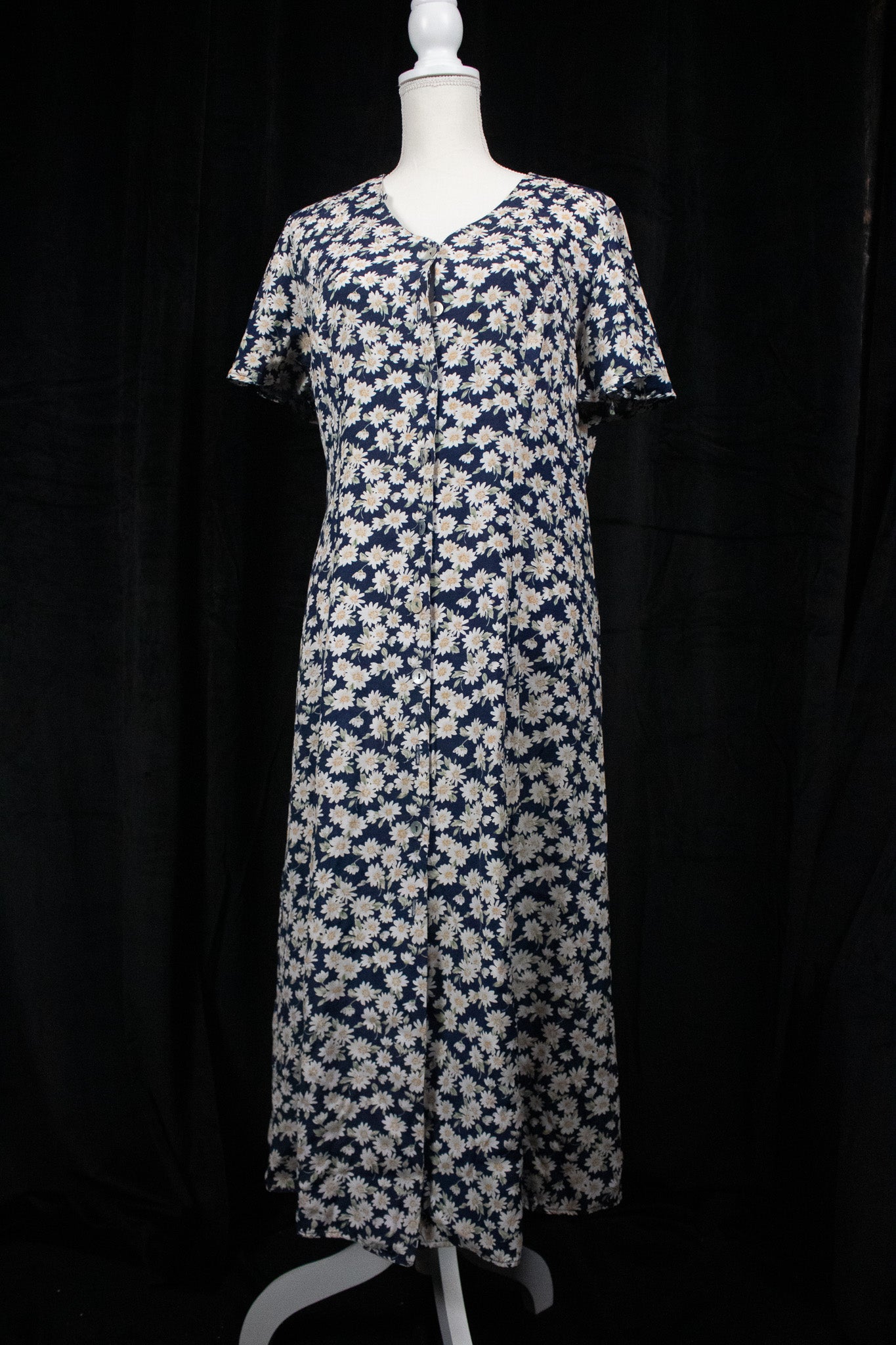 Stella Button Down Floral Mid Length Dress with V - Neckline