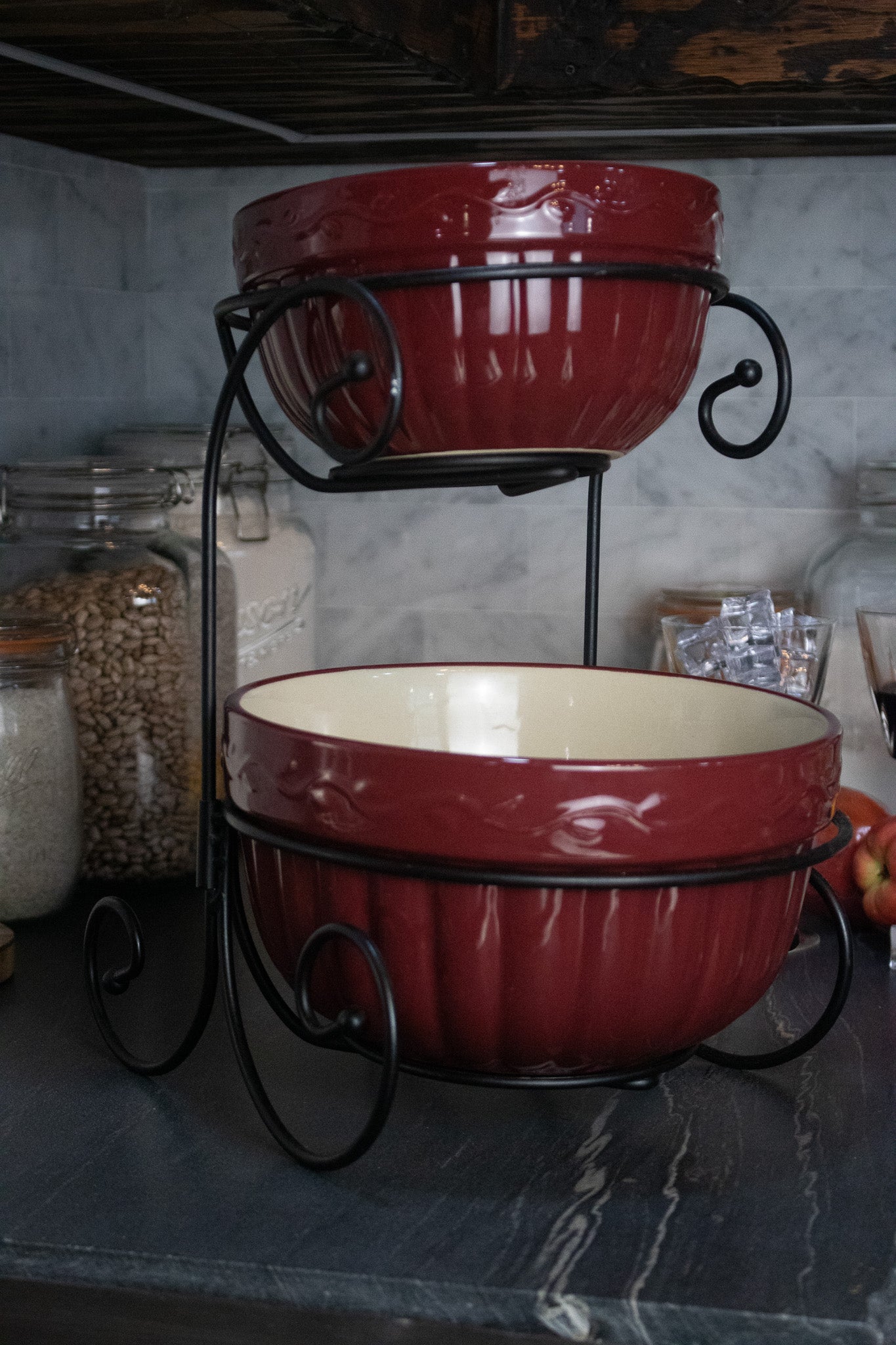 Two Tier Serving Bowl Metal Rack Stand