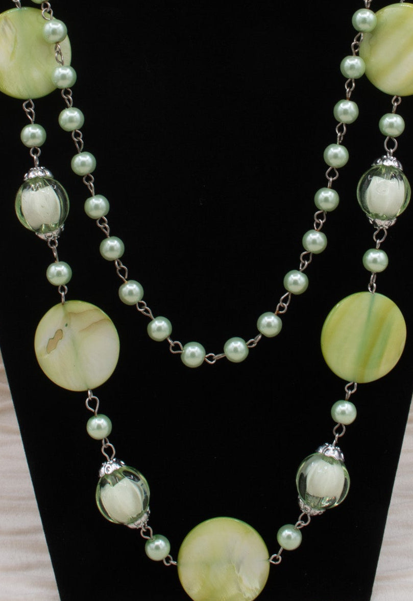 Beautiful Double Stranded Green Resin Bead Necklace
