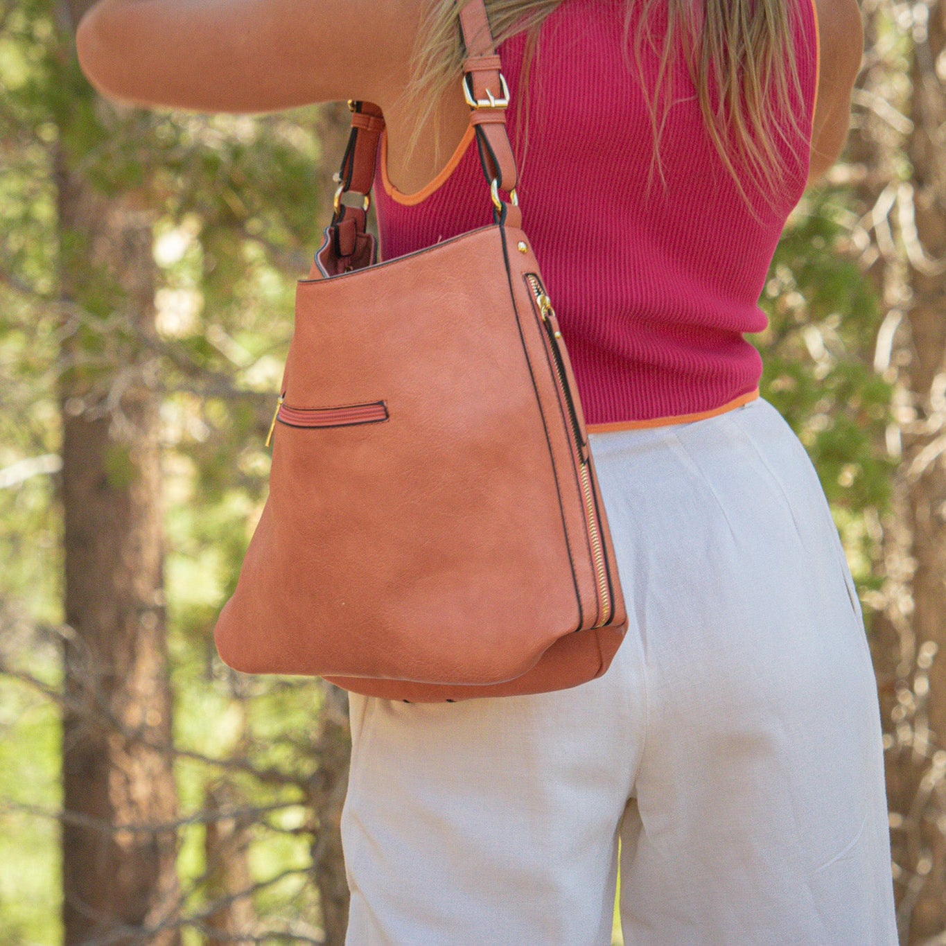 3 Compartment zipper Salmon Color BOHO Shoulder bag