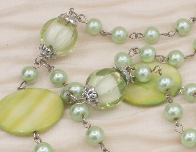 Beautiful Double Stranded Green Resin Bead Necklace