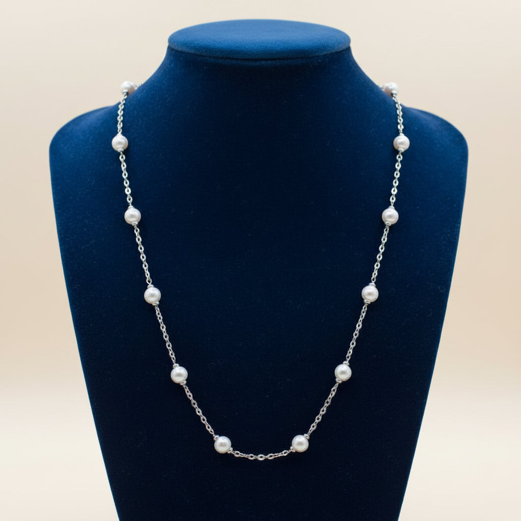 Dainty White Pearl Station Necklace