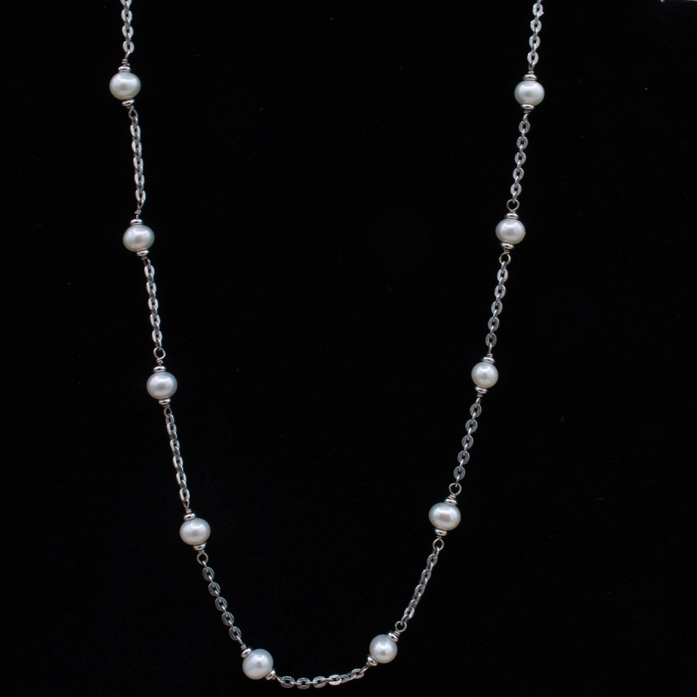 Dainty White Pearl Station Necklace