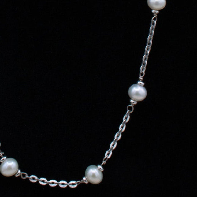 Dainty White Pearl Station Necklace