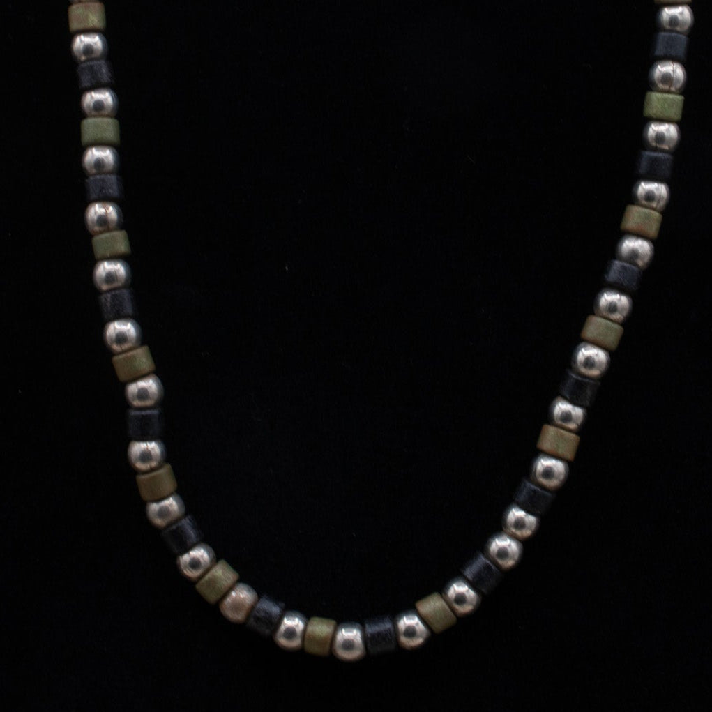 Silver and Wooden Beaded Necklace