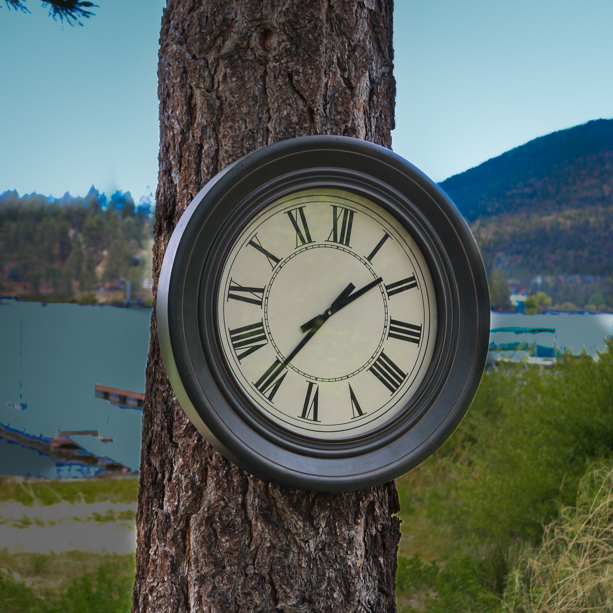 Large Wall Clock – Dark Brown Finish with Bold Black Roman Numerals