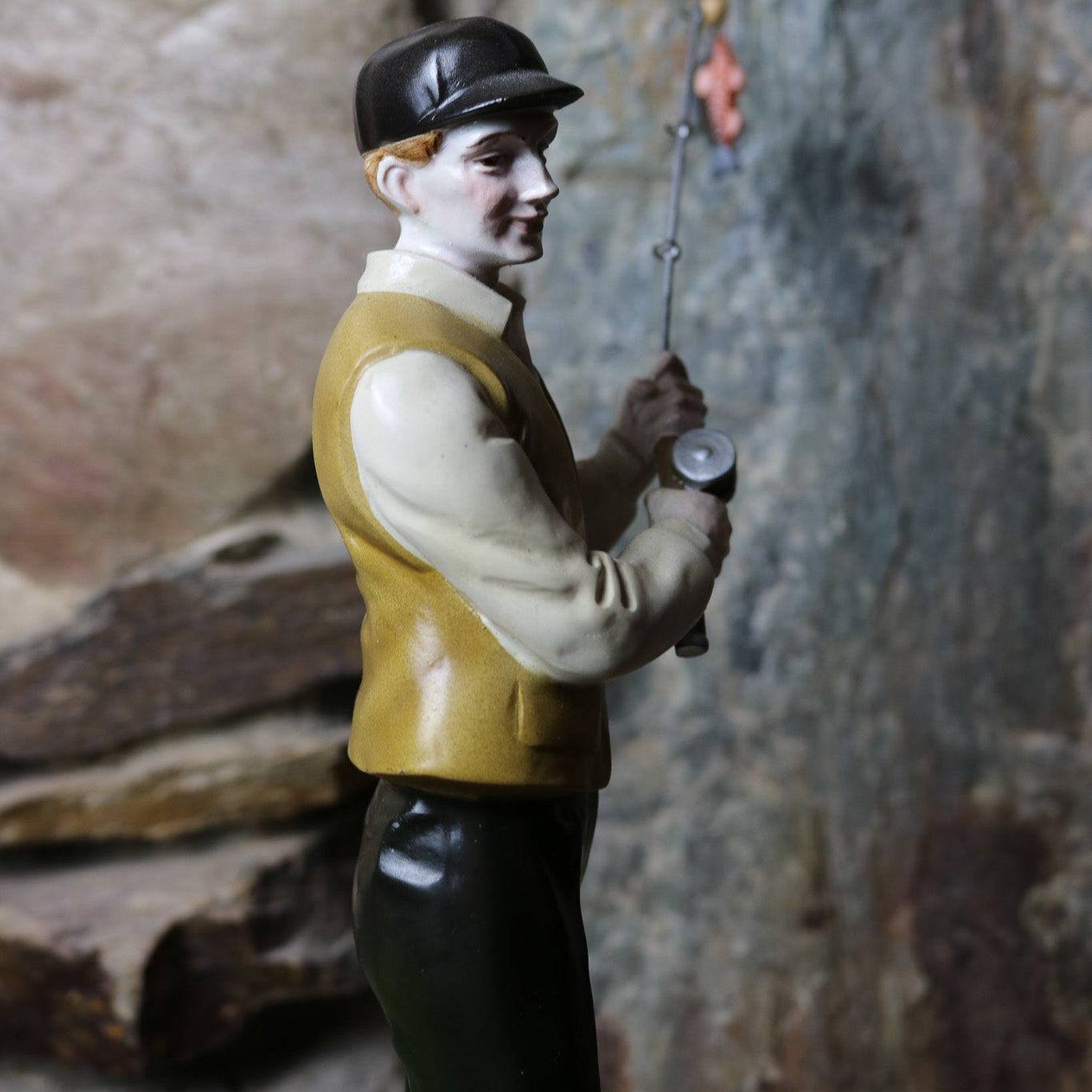 Vintage Hertwig Katzhutte Figurine The Fisherman Circa 1930 Art Deco