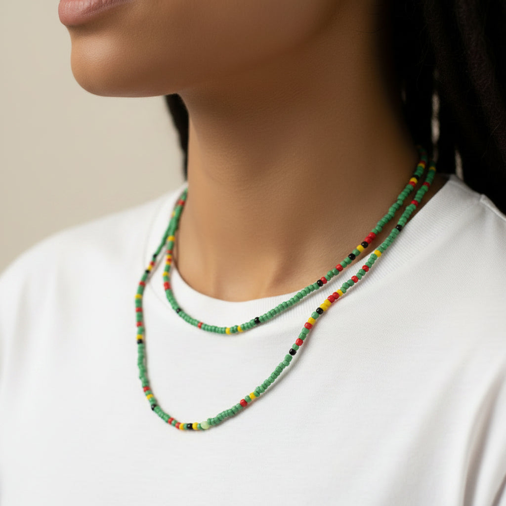 Dainty Bright Green, Red, Yellow Beaded Necklace