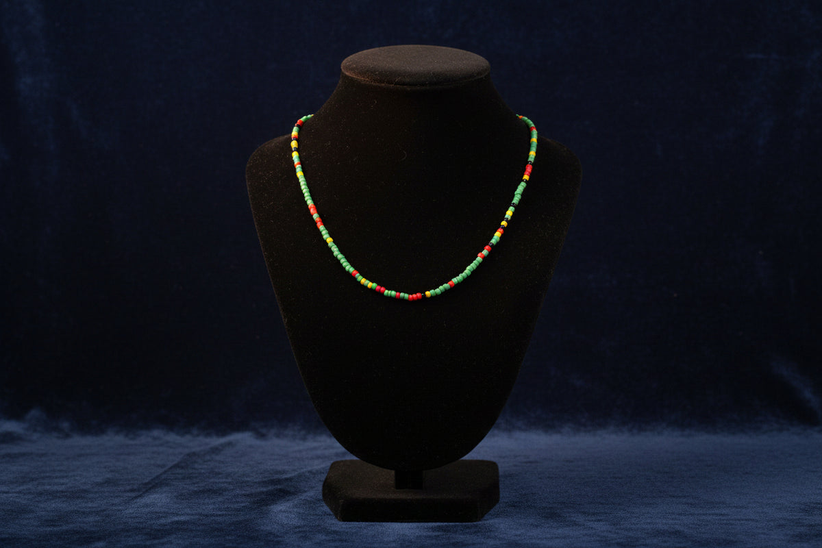 Dainty Bright Green, Red, Yellow Beaded Necklace