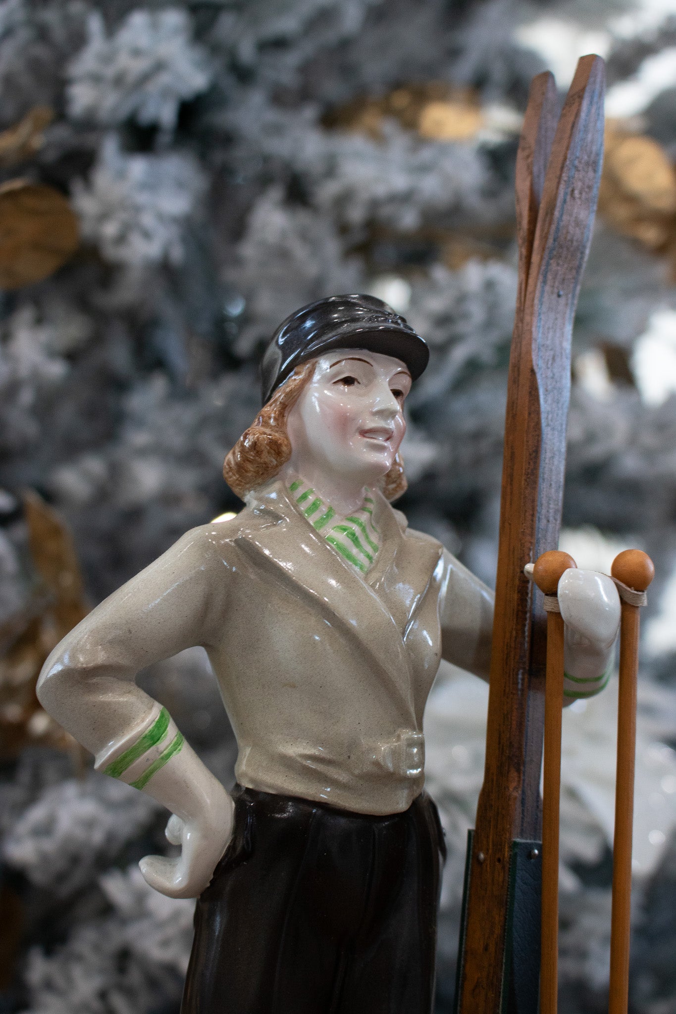 Vintage Hertwig Katzhutte Figurine The Skier Circa 1930 Art Deco RARE Skiing