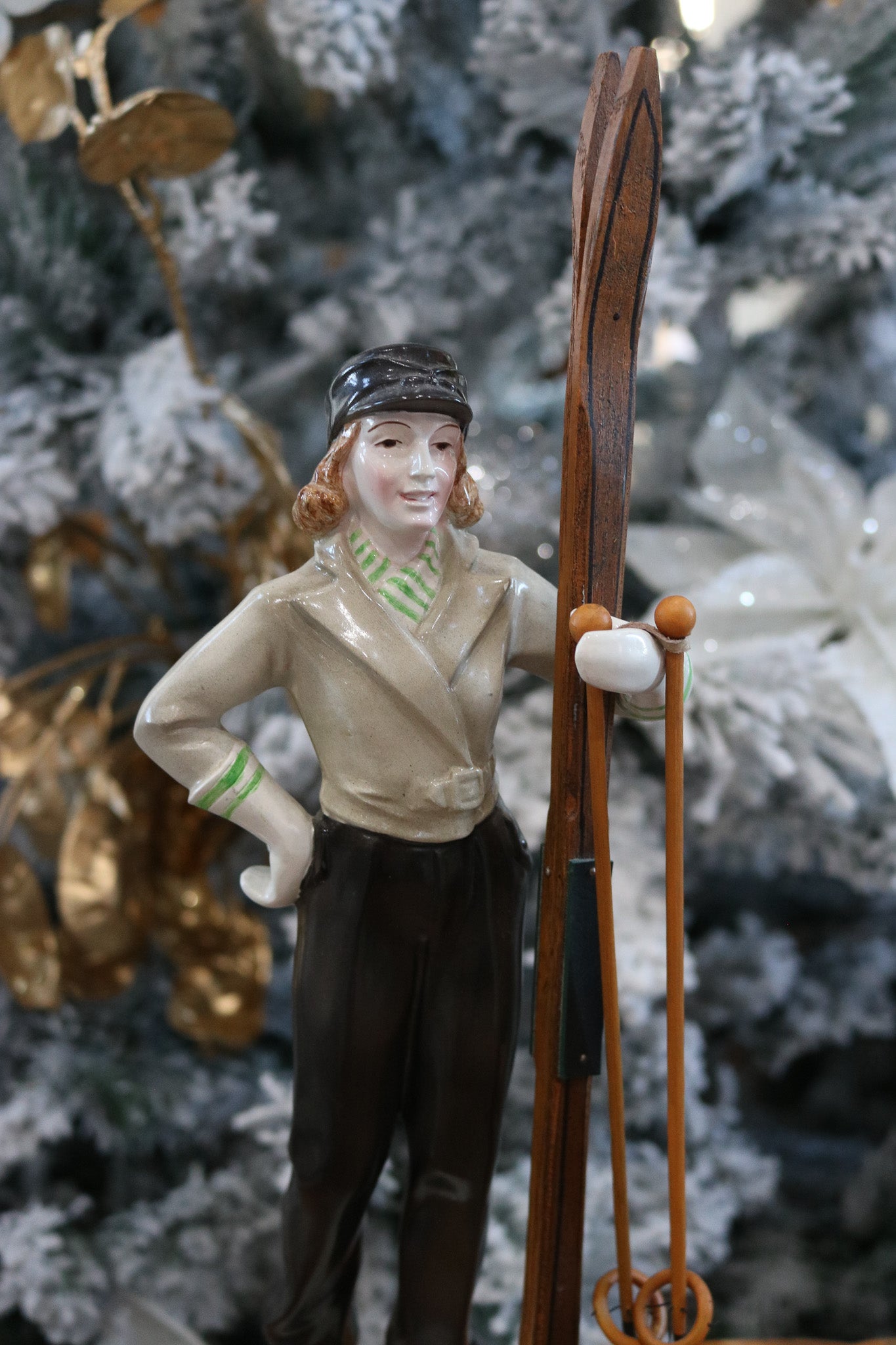 Vintage Hertwig Katzhutte Figurine The Skier Circa 1930 Art Deco RARE Skiing
