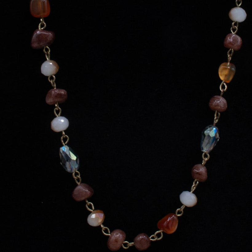 Handcrafted Brown Stone and Resin Beads with Paperclip-Style Chain
