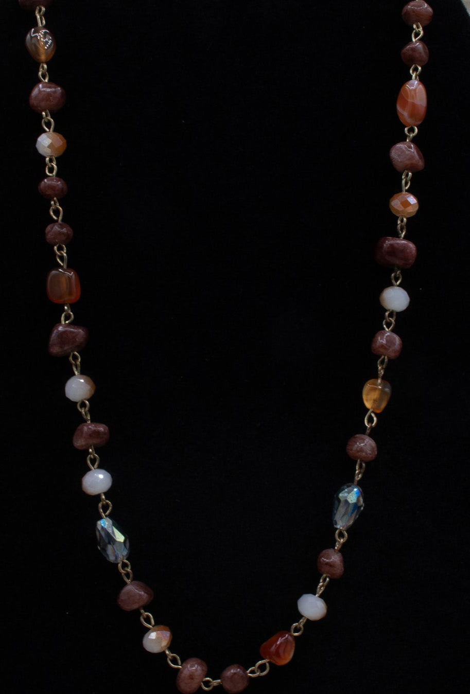 Handcrafted Brown Stone and Resin Beads with Paperclip-Style Chain