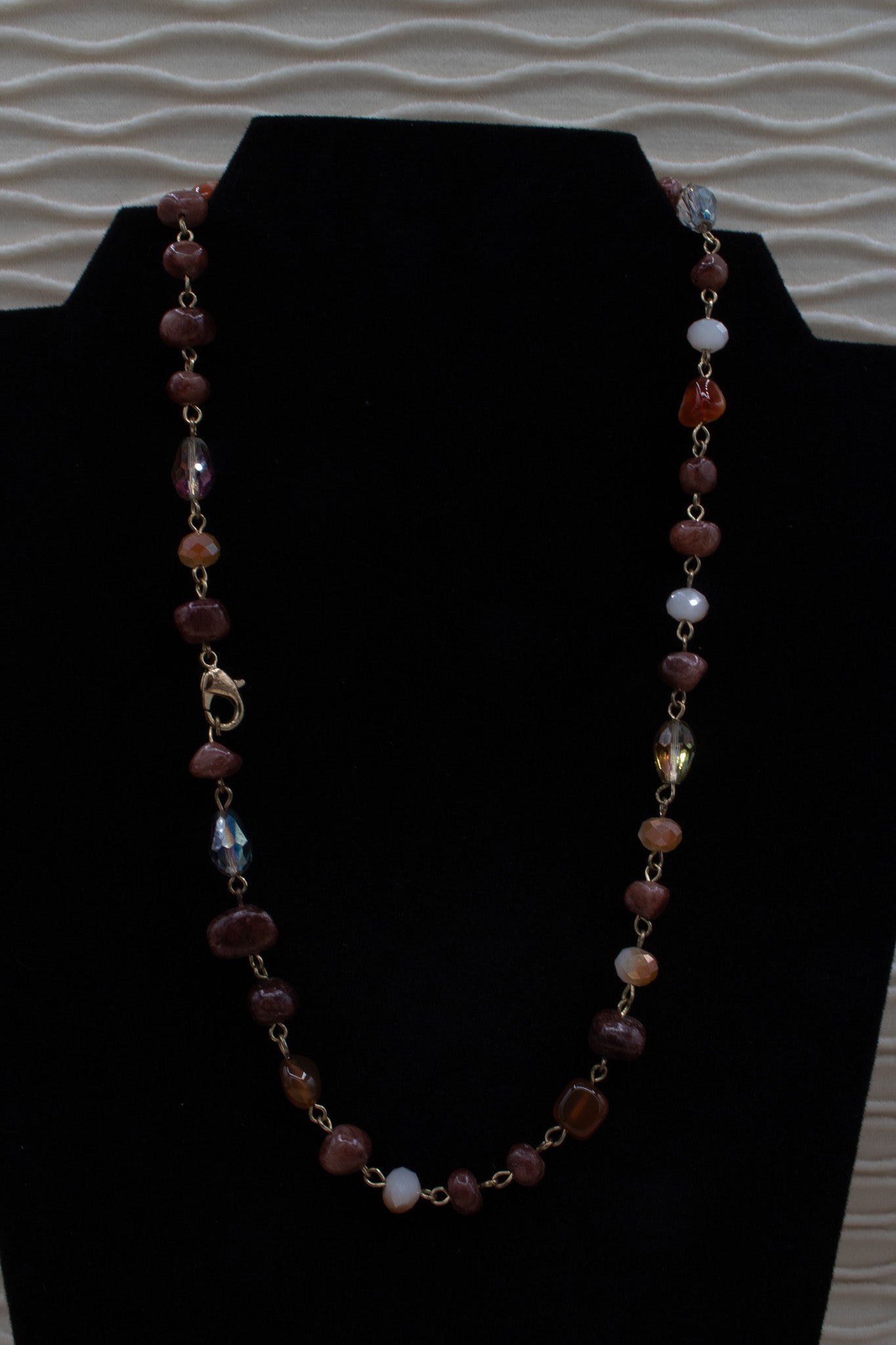 Handcrafted Brown Stone and Resin Beads with Paperclip-Style Chain