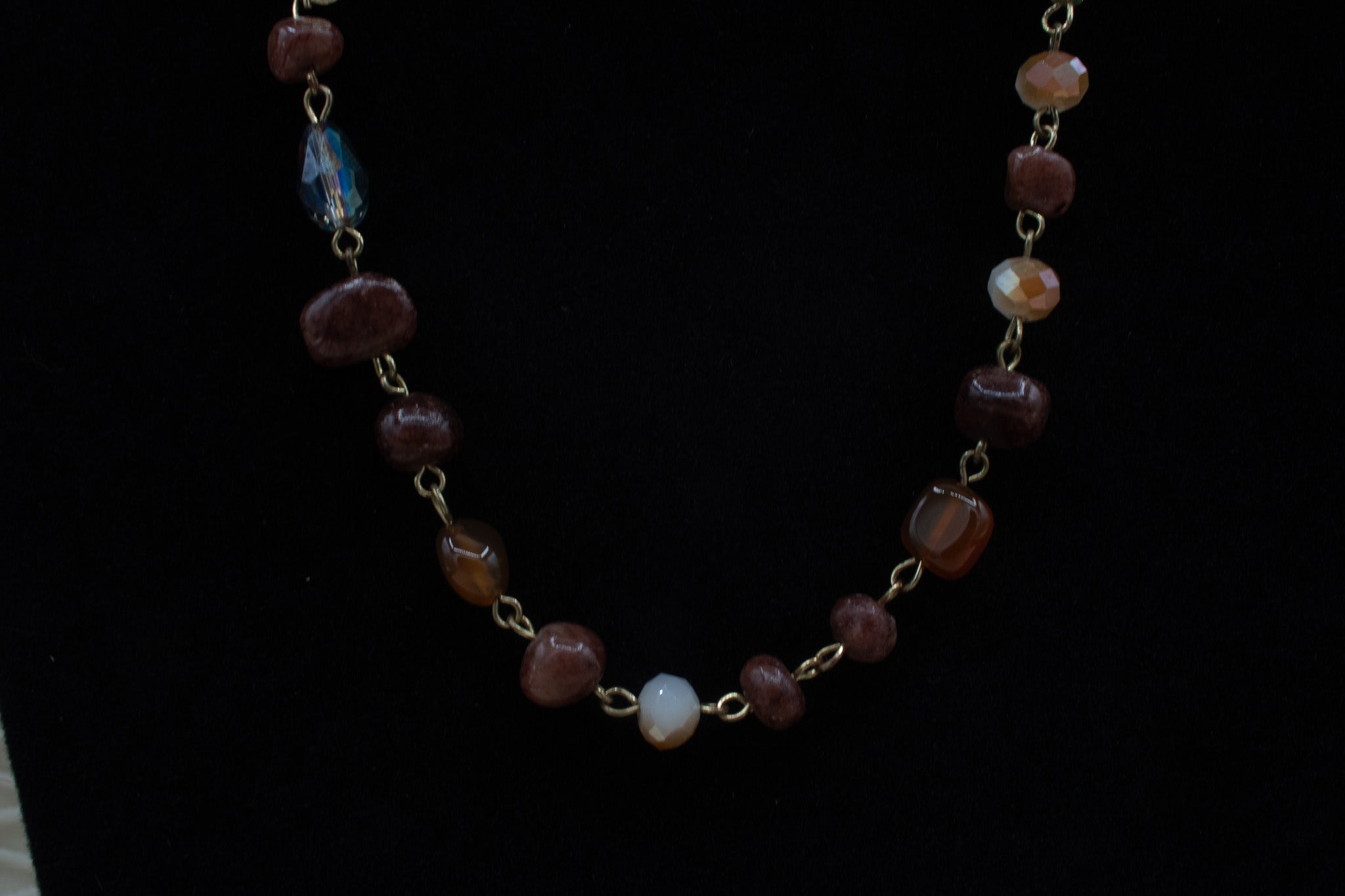 Handcrafted Brown Stone and Resin Beads with Paperclip-Style Chain