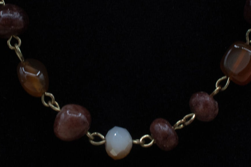 Handcrafted Brown Stone and Resin Beads with Paperclip-Style Chain