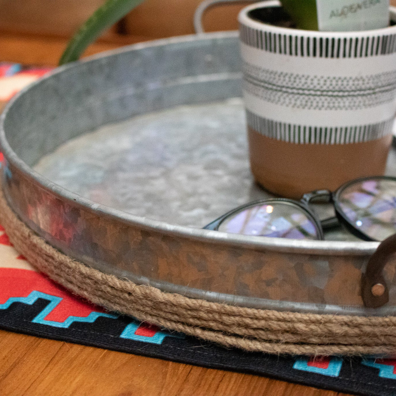 Galvanized Metal Tray with Metal Handles