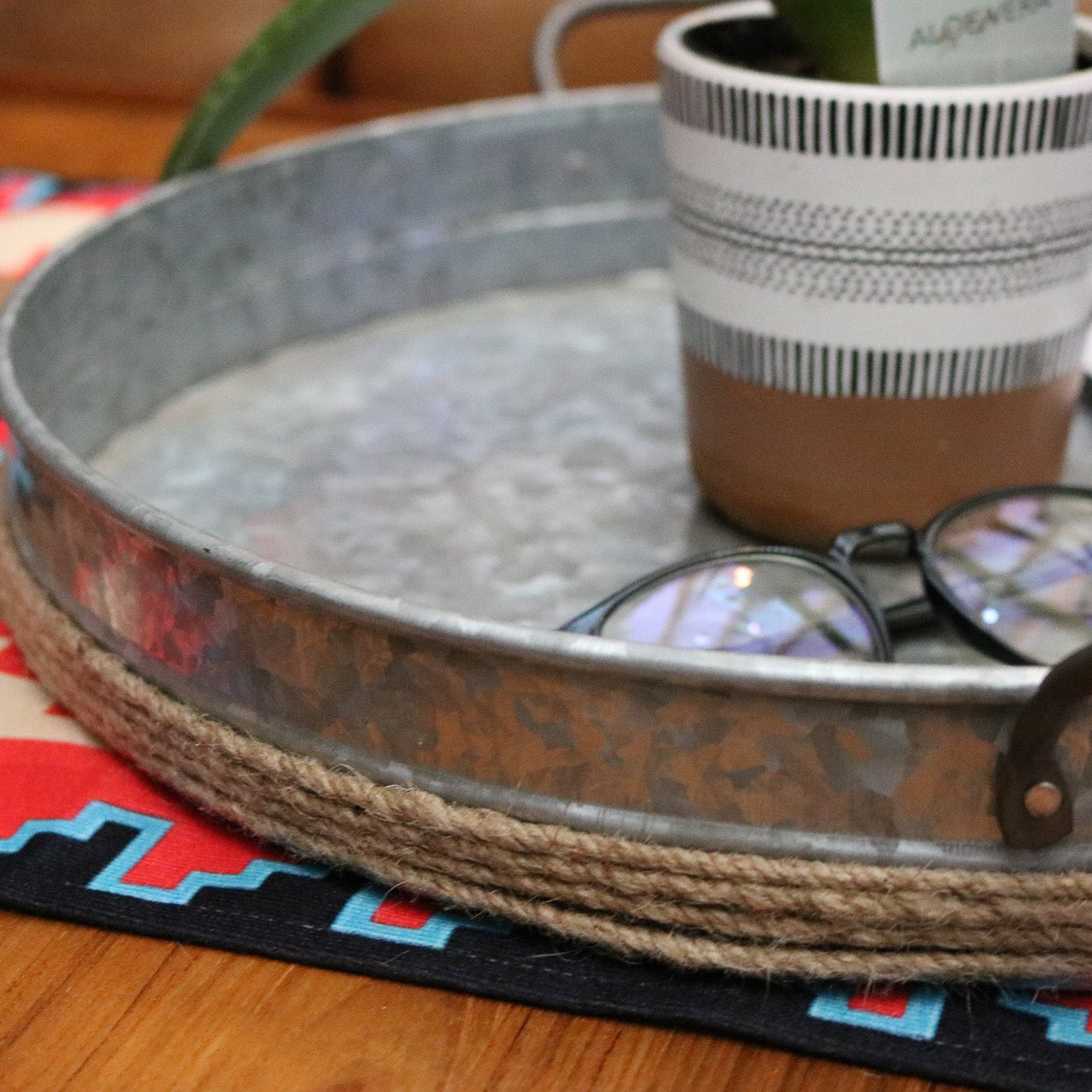 Galvanized Metal Tray with Metal Handles