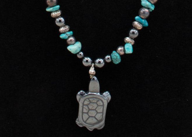 Turtle Charm Turquoise Dyed Stone Necklace