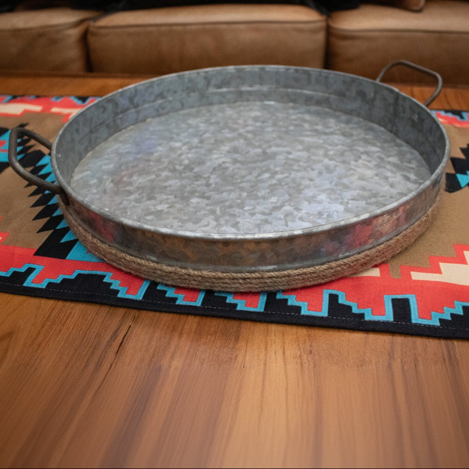 Galvanized Metal Tray with Metal Handles
