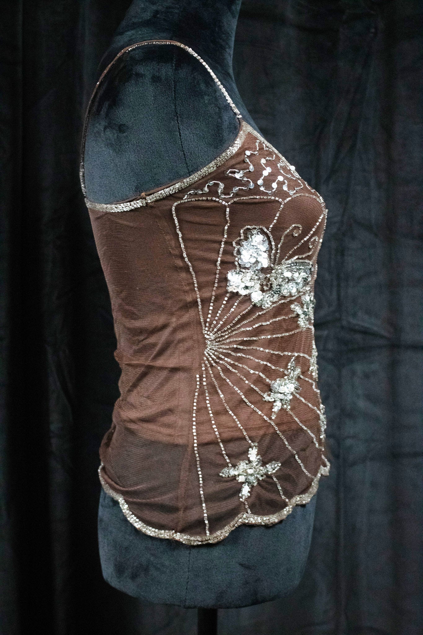 Vintage Brown with Silver Sequin Mesh Top