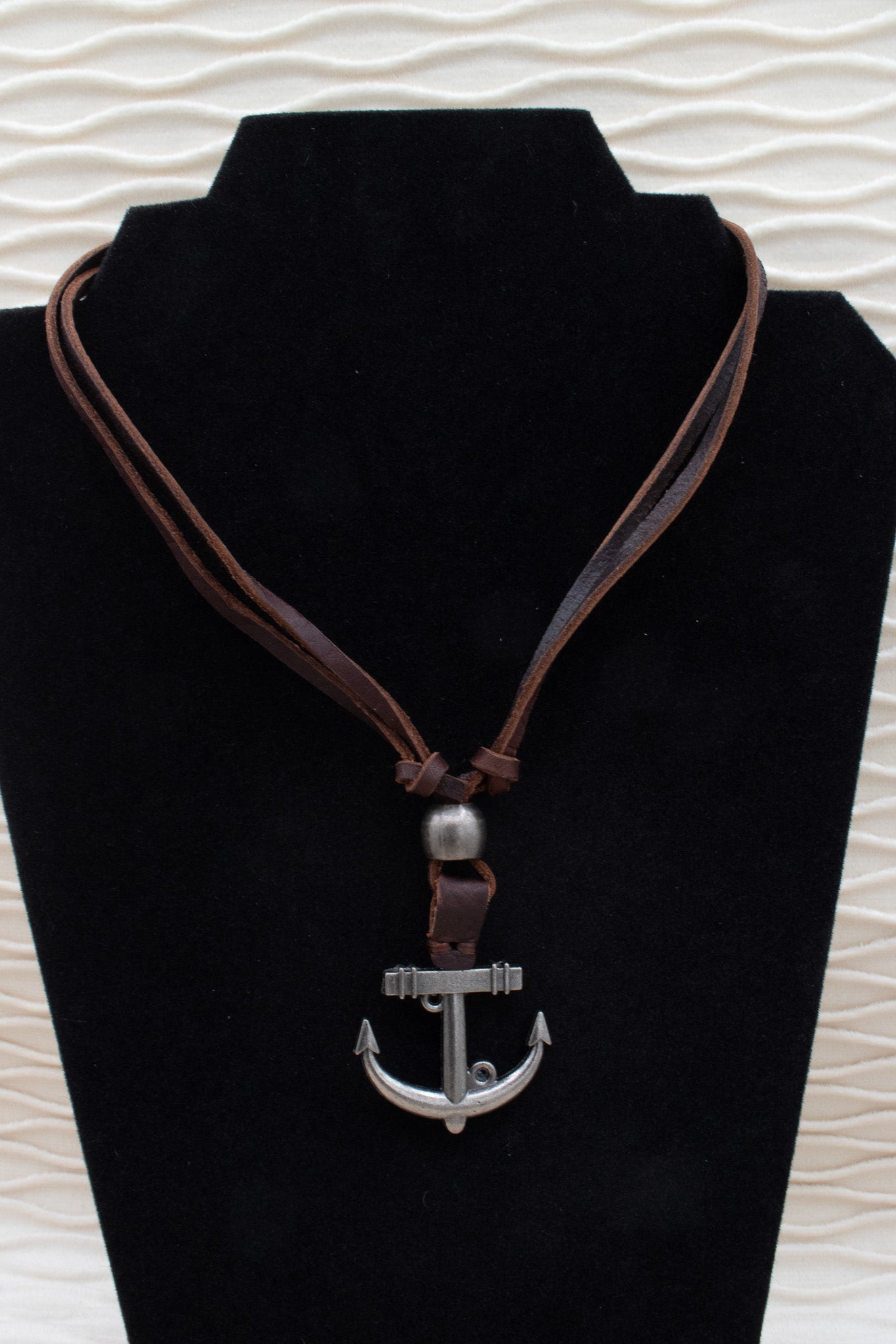 Silver Anchor Charm with Leather Strap