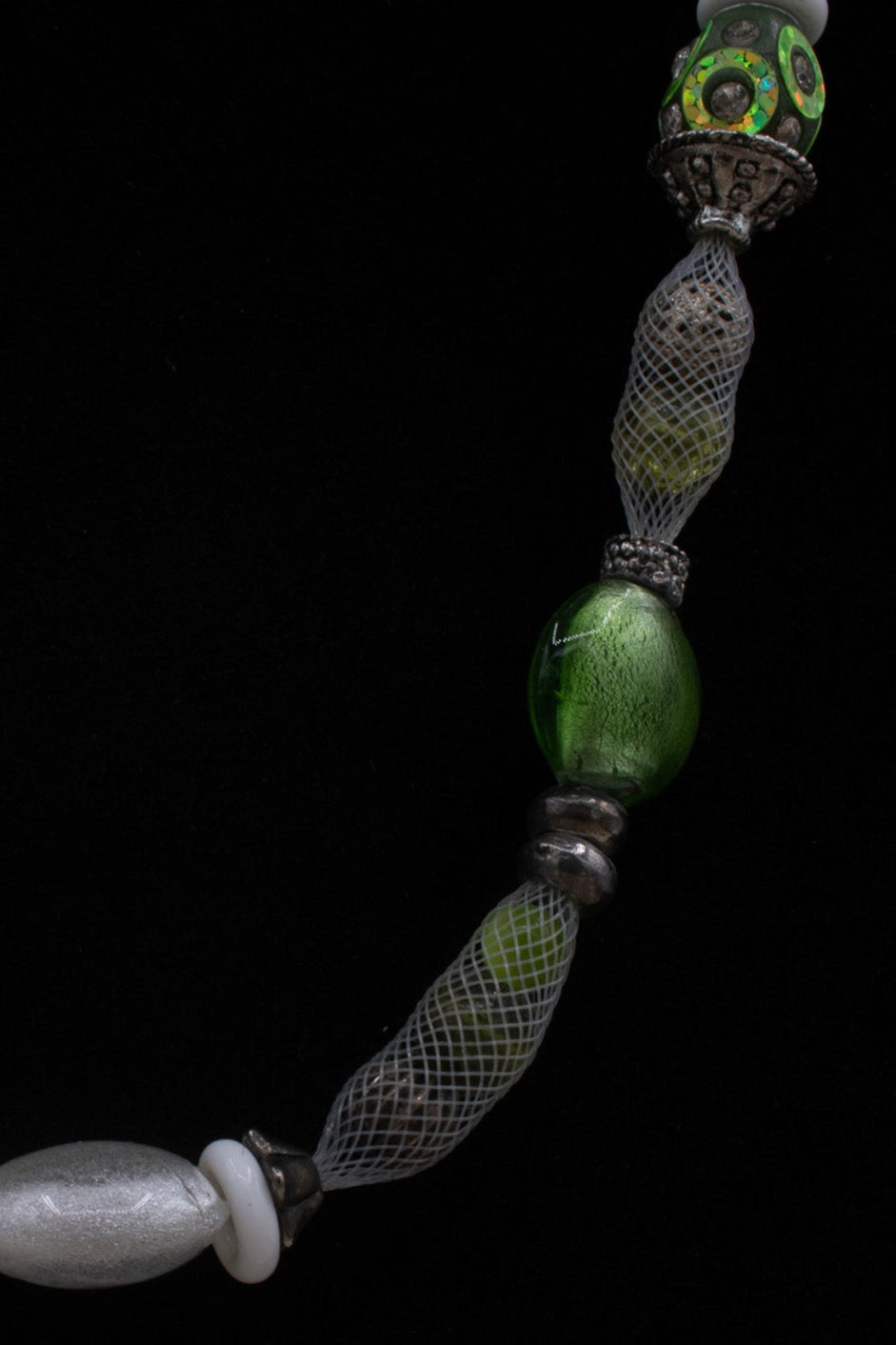Multicolored Mesh Covered Green Gemstone Necklace