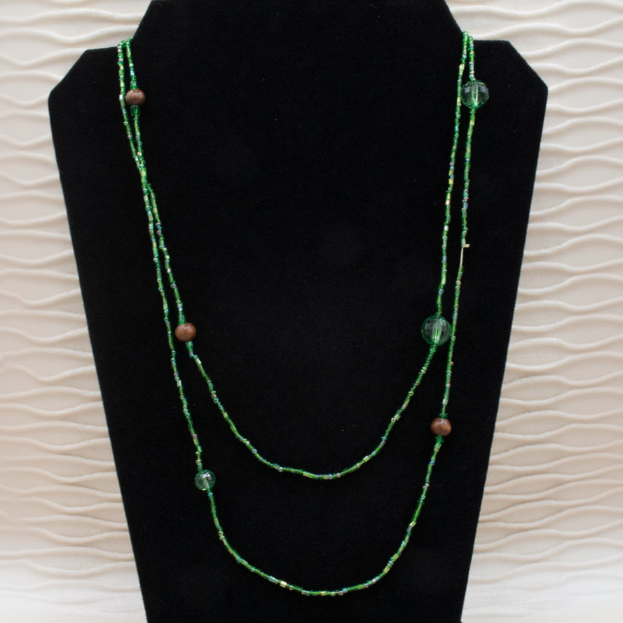 Dainty Green Beaded Gemstone Necklace